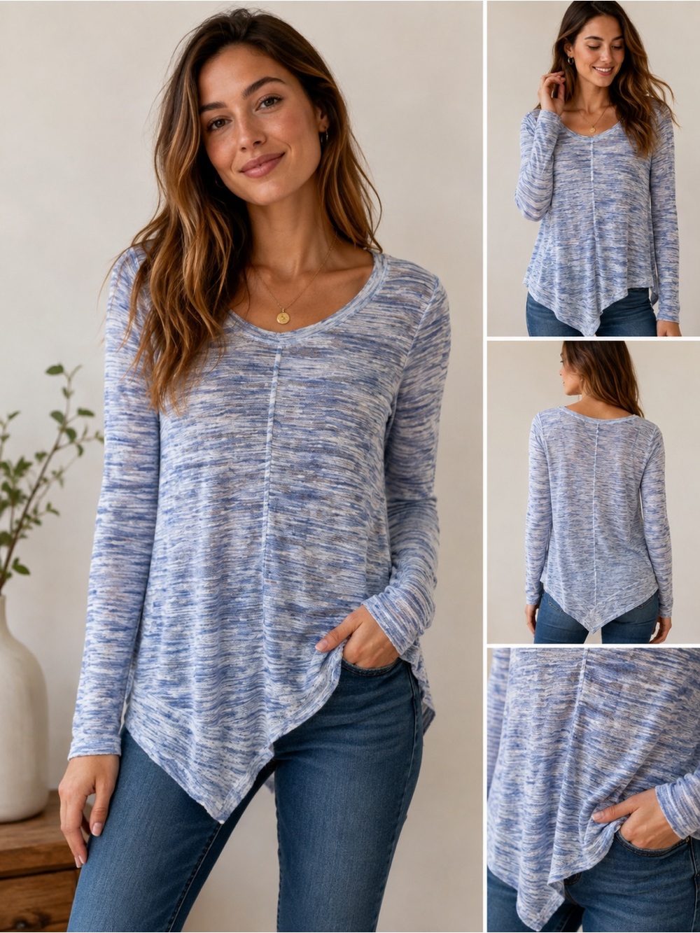 AKEMI KIN Anthropologie Ezri Space Dye Asymmetrical Sweater Blue White S